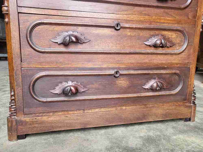 Antique 2 over 3 chest of drawers carved fruit handles