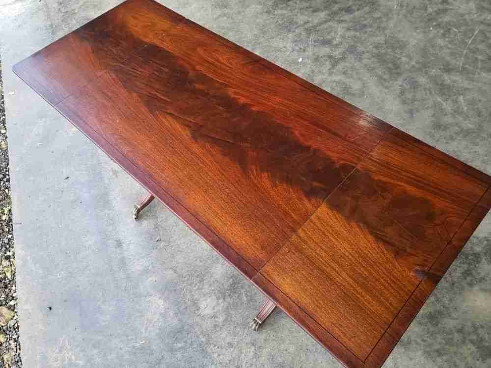 Antique repro extending Lyre sofa coffee work table drawers