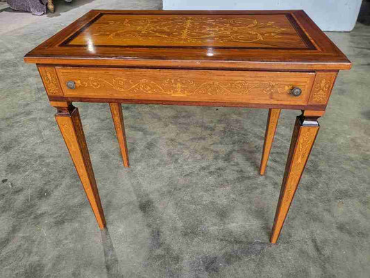 Sheraton revival antique inlaid writing desk drawer table