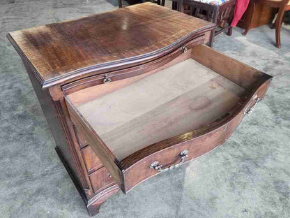 Antique repro serpentine small chest of drawers bracket feet tray desk