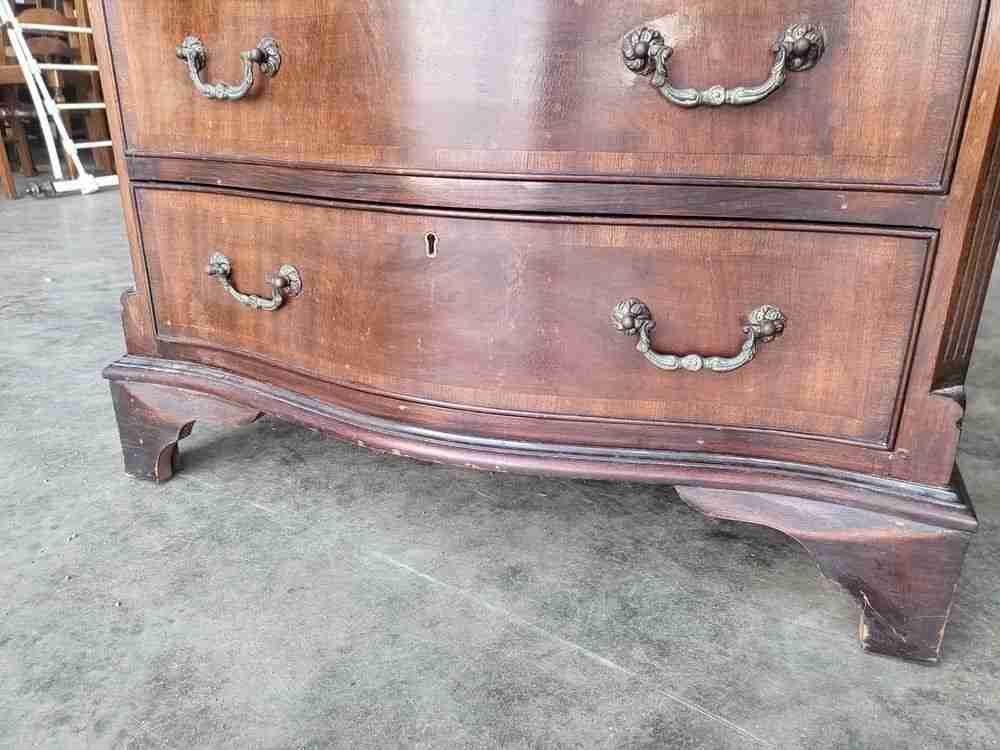 Antique repro serpentine small chest of drawers bracket feet tray desk