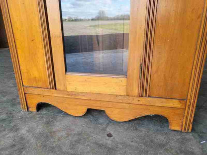 Antique Edwardian tall slim walnut glazed linen press cupboard bookcase