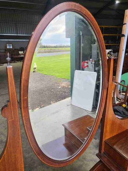 Antique Edwardian inlaid dressing table drawers oval mirror