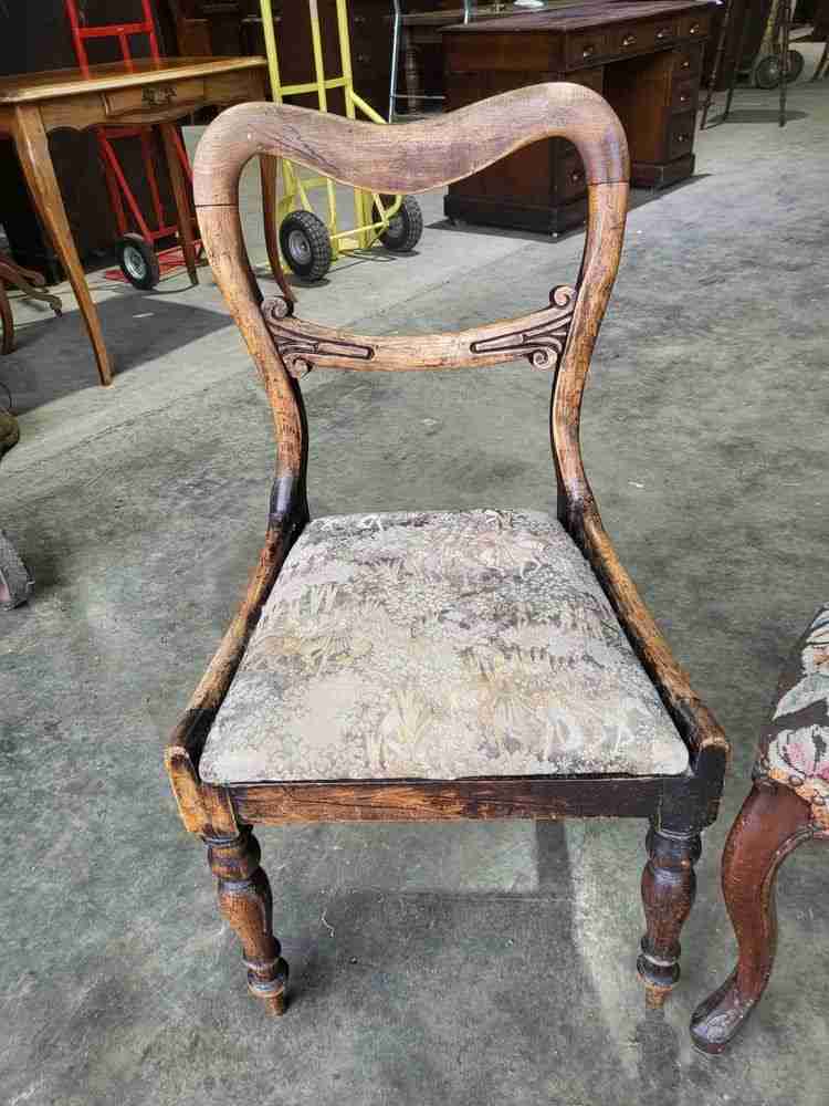 Four mixed Victorian balloon back dining chairs floral