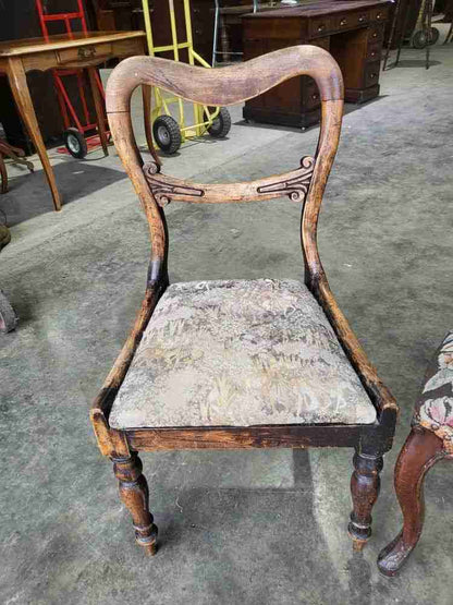 Four mixed Victorian balloon back dining chairs floral