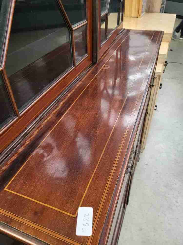 Antique Georgian inlaid mahogany large secretaire bookcase splayed legs drawers