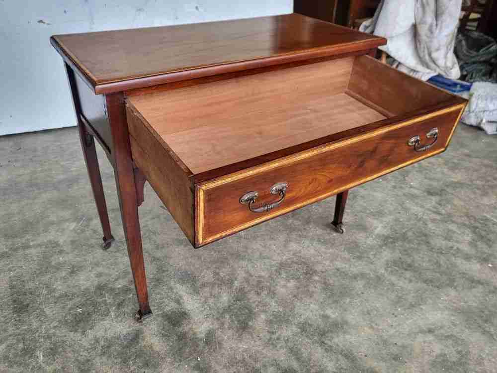 Antique Edwardian inlaid small single drawer hall serving table