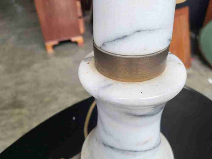 Vintage 20thC onyx table lamp brass base metal rings table light