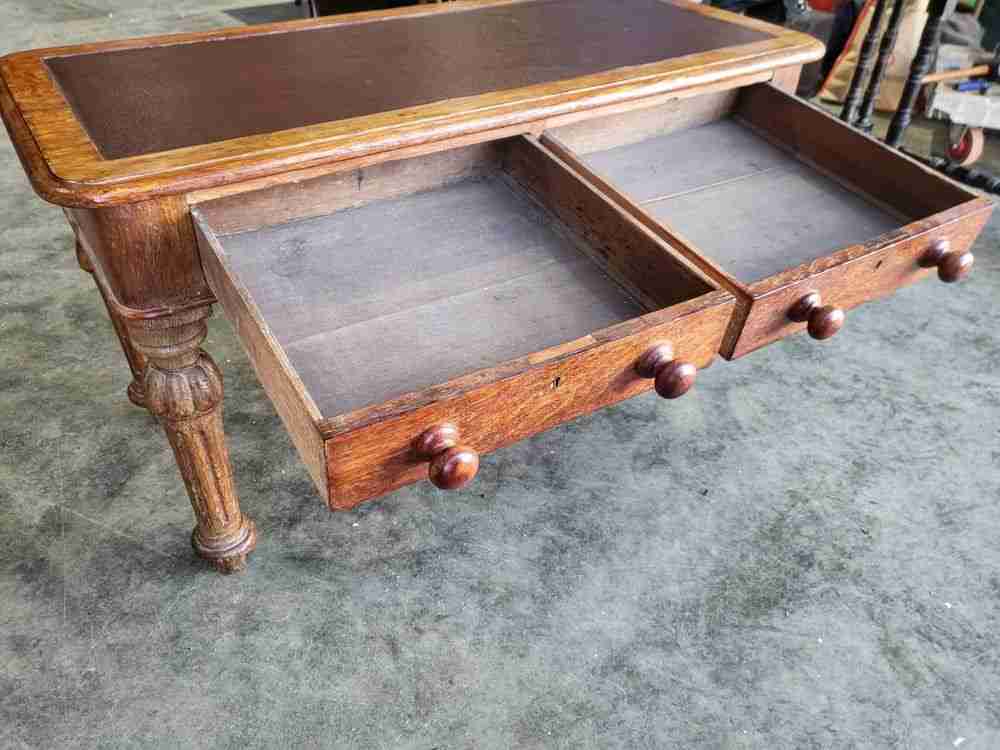 Antique Victorian 2 drawer hall serving side table turned legs