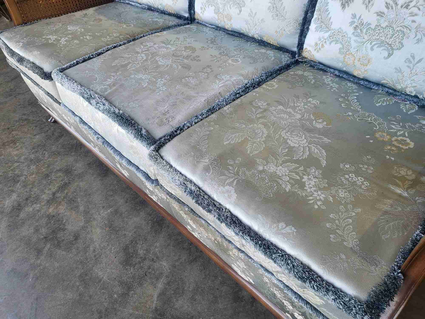 Vintage 20thC bergere 3 seat sofa settee cabriole legs