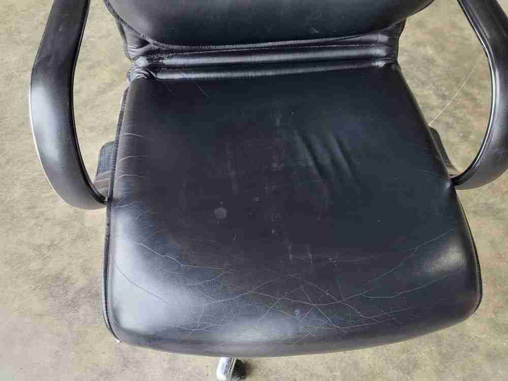 Black leather chrome swivel tilt adjust height office chair
