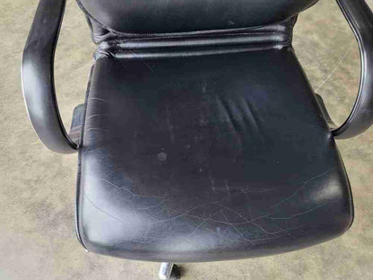 Black leather chrome swivel tilt adjust height office chair