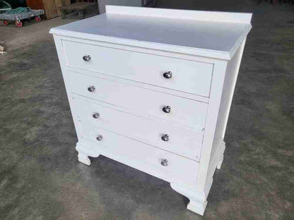 20thC white small chest of drawers 4 drawers bracket feet bedroom