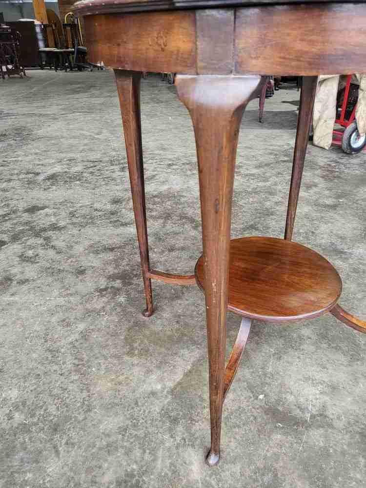 Antique round occasional 2 tier side dining table tapered legs