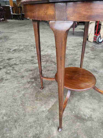 Antique round occasional 2 tier side dining table tapered legs