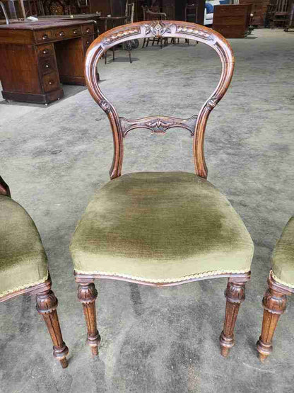 Four antique Victorian ballon back dining chairs green