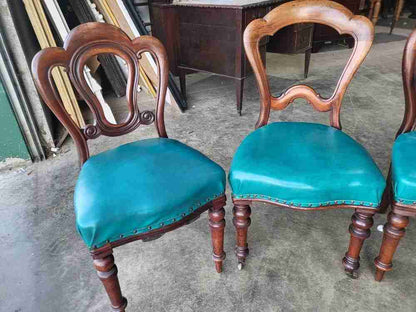 Antique Victorian 8 mixed mahogany dining chairs turned legs faux leather