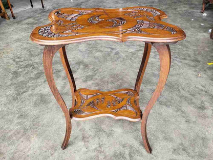 Antique Edwardian serpentine  carved 2 tier  side end lamp table cabriole legs