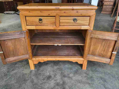Vintage 20thC small Chinese cupboard cabinet 2 drawers square legs