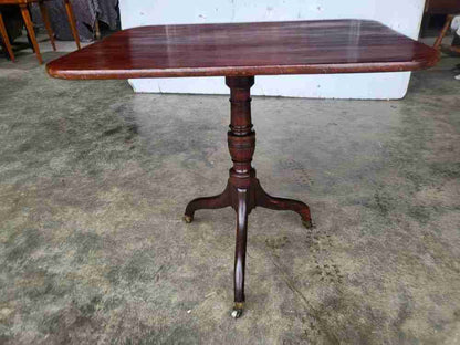 Antique tilt top rectangular pedestal tripod occasional table