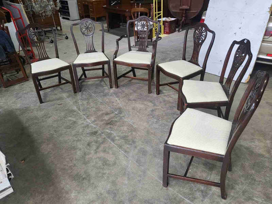 Six antique serpentine Georgian? mahogany dining chairs slat back carvers