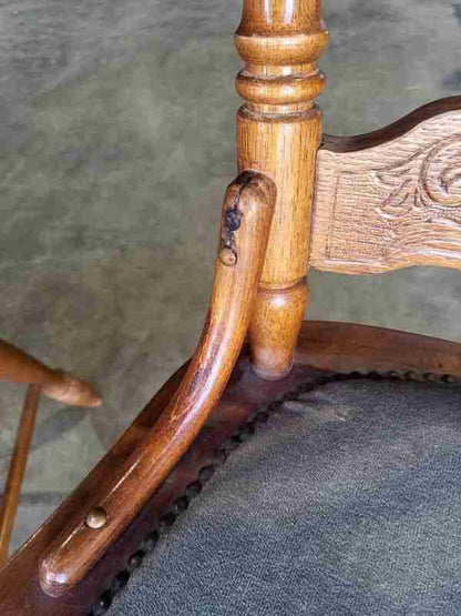 20thC 4 continental high back carved kitchen country dining chairs fabric seats