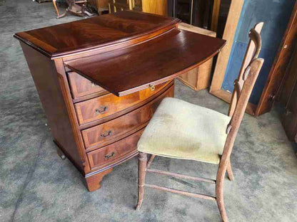 Antique repro bow front chest of drawers slide tray dressing table desk