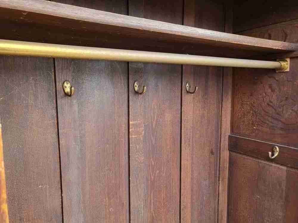 Antique dark oak panelled carved 2 x door wardrobe