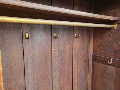 Antique dark oak panelled carved 2 x door wardrobe