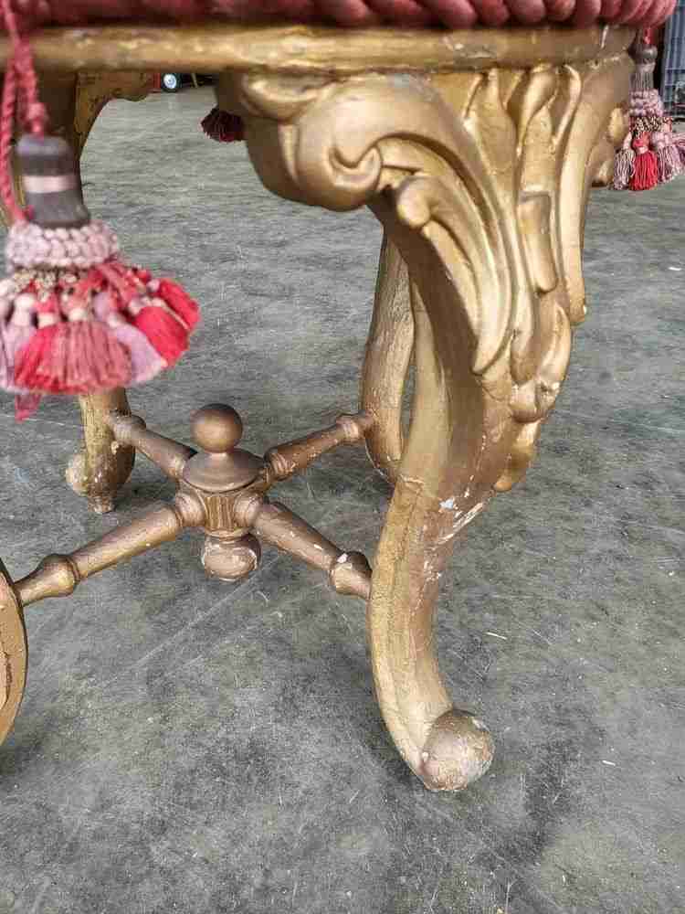 Antique Victorian round gilt cabriole legs tapestry stool seat