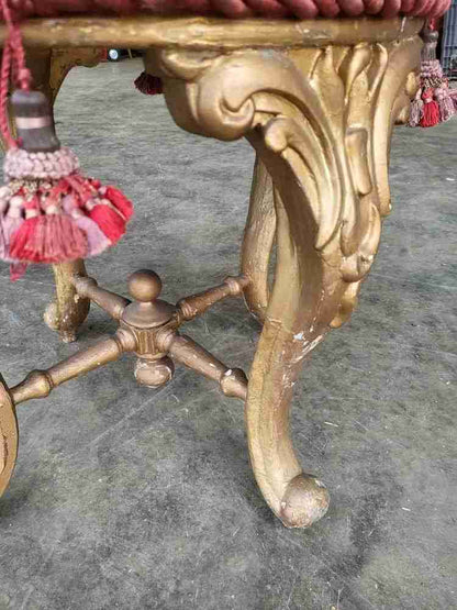 Antique Victorian round gilt cabriole legs tapestry stool seat