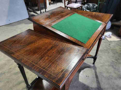 Antique Edwardian inlaid rosewood small writing desk table drawers