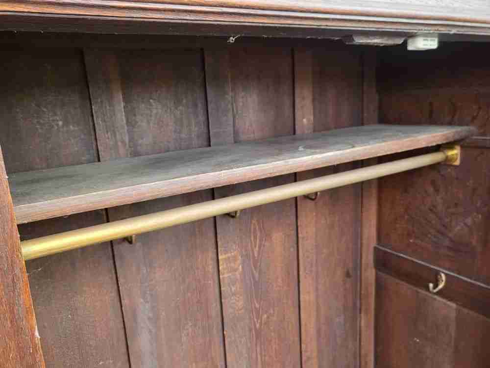 Antique dark oak panelled carved 2 x door wardrobe
