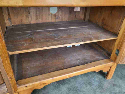 Vintage 20thC small Chinese cupboard cabinet 2 drawers square legs