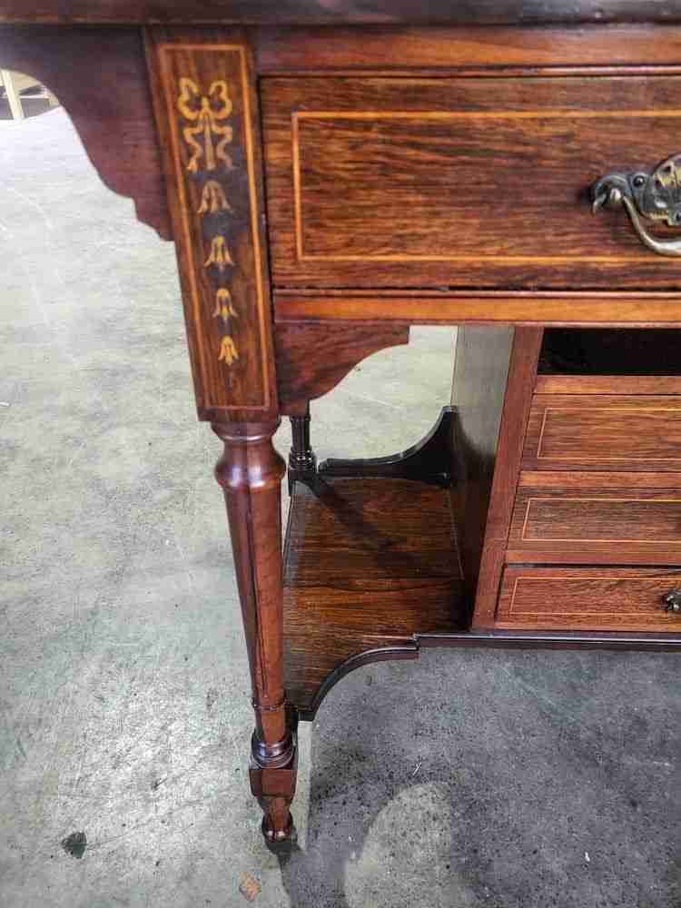 Antique Edwardian inlaid rosewood small writing desk table drawers