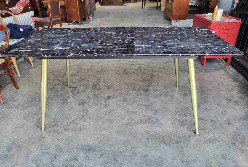 Vintage 70's style extending marble effect  dining table brass legs