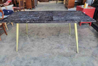 Vintage 70's style extending marble effect  dining table brass legs