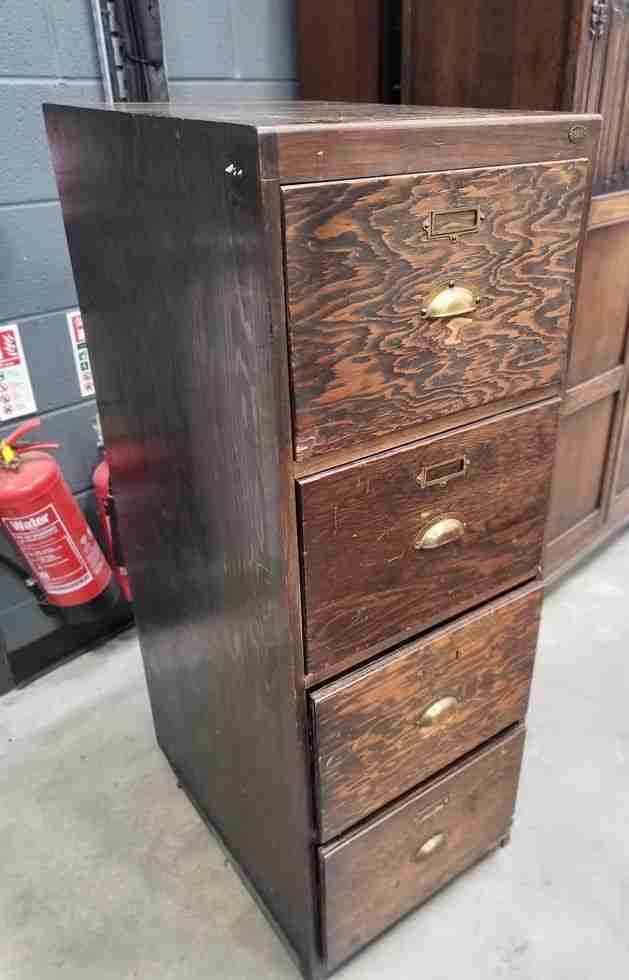 20thC wooden large tall 4 x drawer filing cabinet drawers