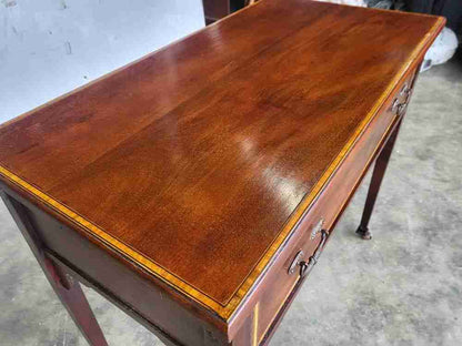 Antique Edwardian inlaid small single drawer hall serving table