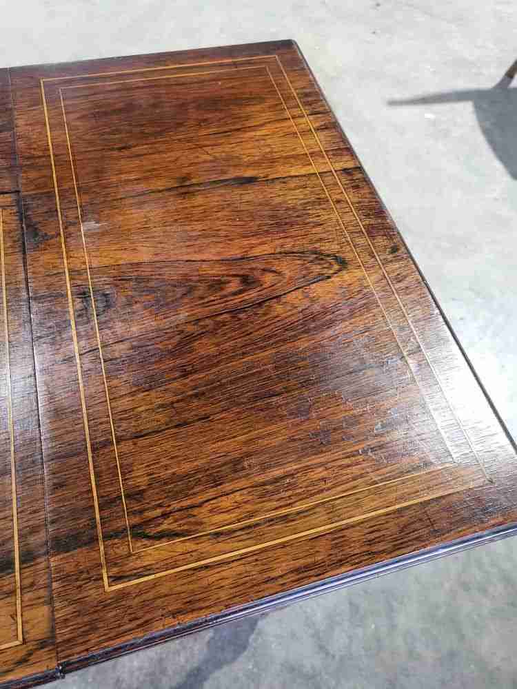 Antique Edwardian inlaid rosewood small writing desk table drawers