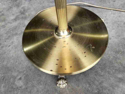 Vintage 20thC brass standard lamp cream shade round base feet