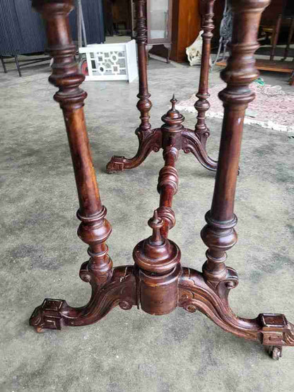 Antique Edwardian pedestal mahogany kidney desk dressing table carved legs