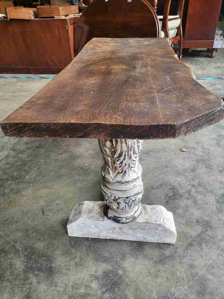 Antique repro natural elm bench carved painted legs seat