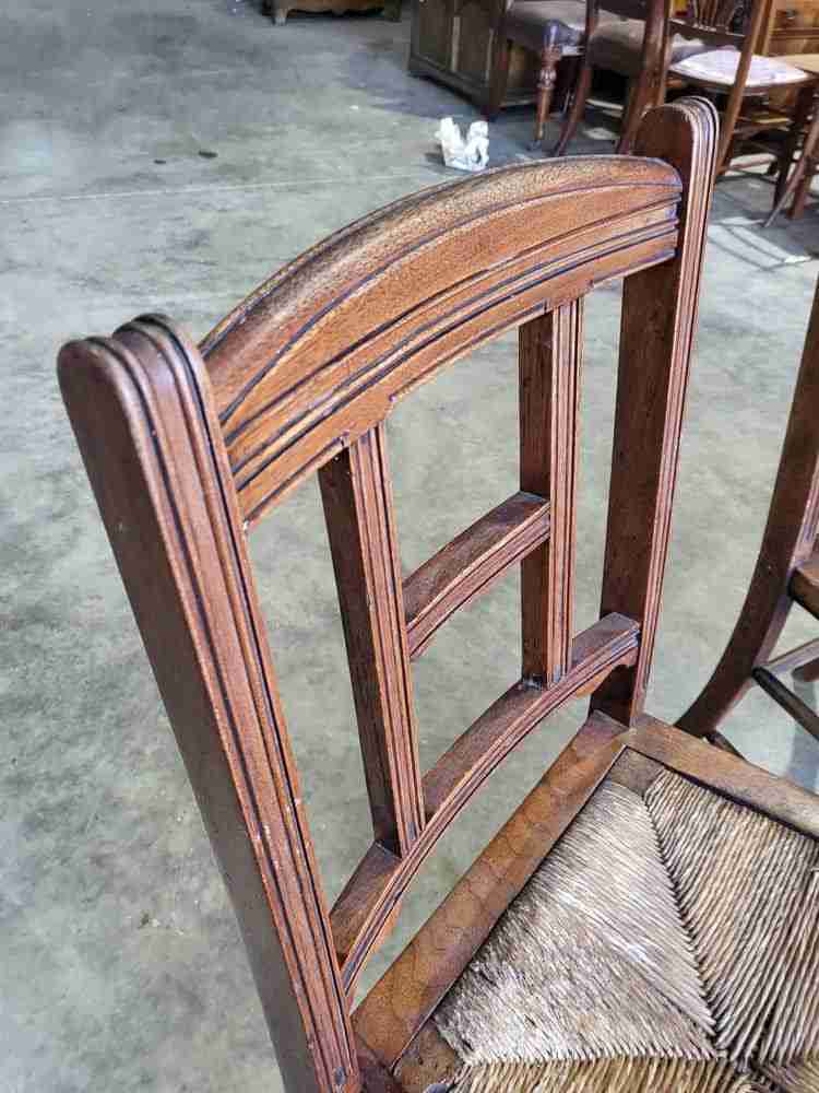 Vintage 20thC rush seat turned legs 3 x kitchen country dining chairs