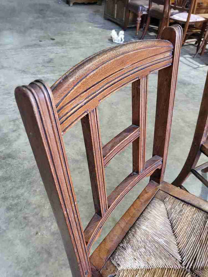 Vintage 20thC rush seat turned legs 3 x kitchen country dining chairs