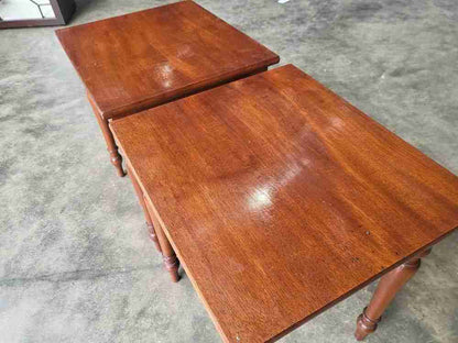 Pair two antique Victorian square side end lamp tables