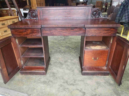 Antique Edwardian Victorian mahogany twin pedestal sideboard drawers wine drawer