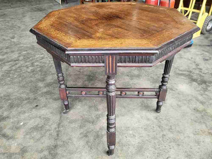 Antique inlaid octagonal occasional dining side table seat 4