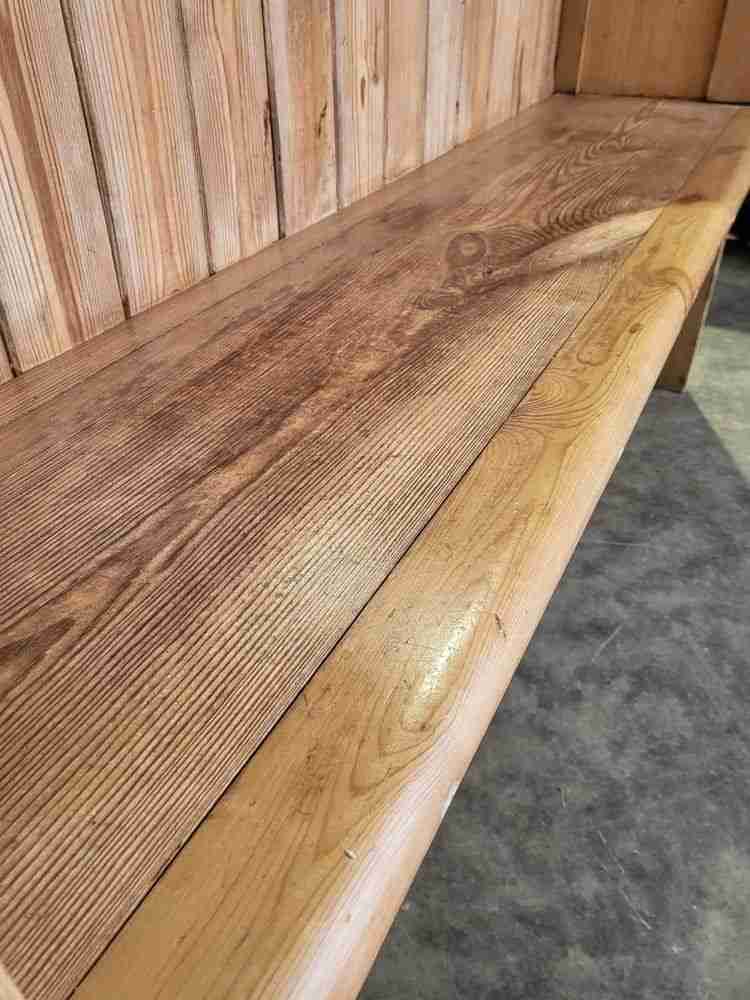20thC Stripped pine high back panelled bench kitchen country farmhouse seat