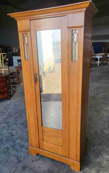 Antique art nouveau walnut single wardrobe mirrored door